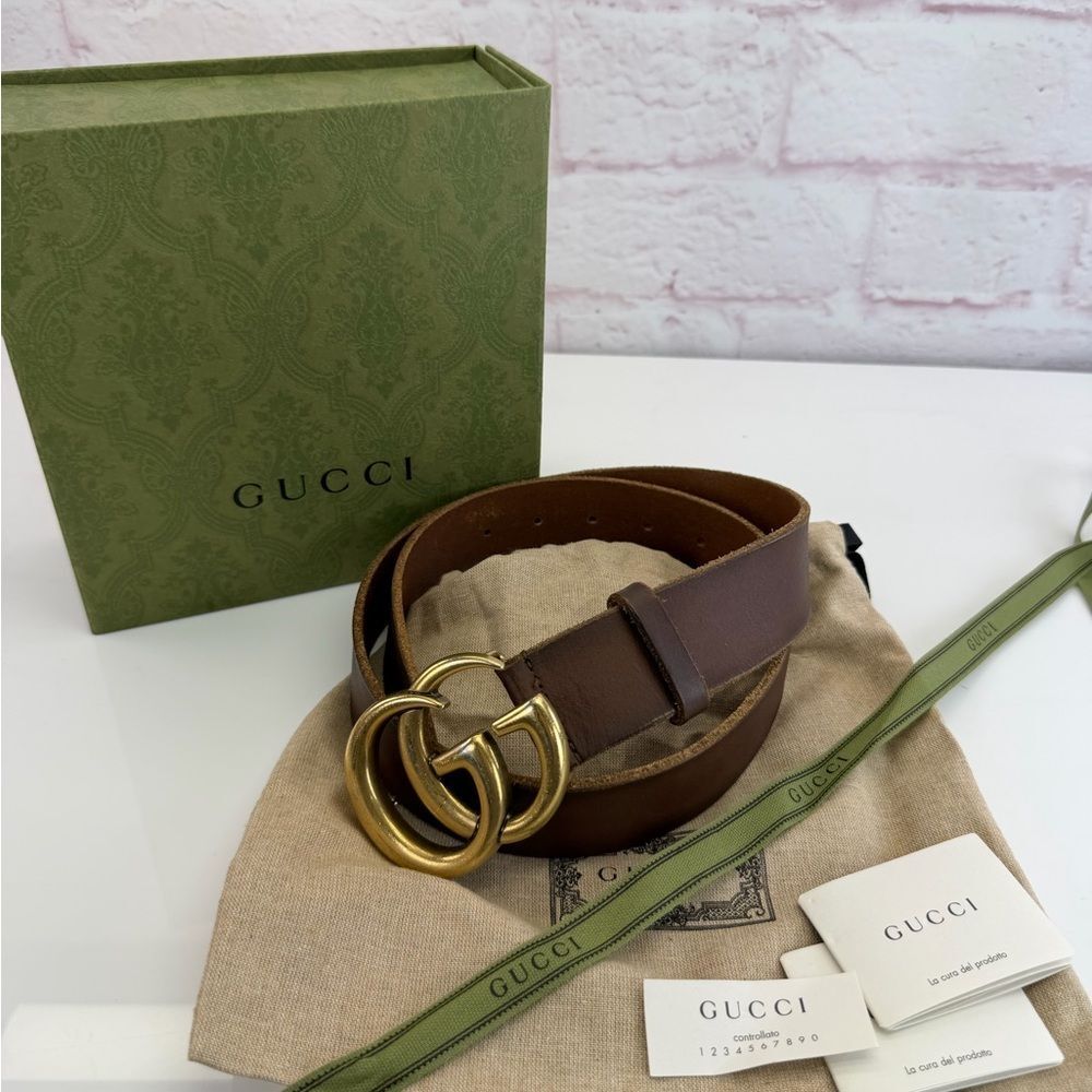 Gucci Raw Edge Unfinished Wide Marmont Double G Leather Belt 409416 85/34 - Picture 9 of 10